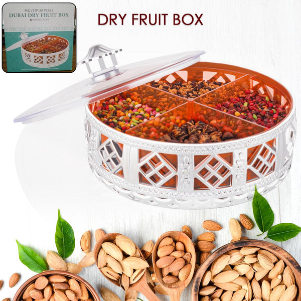 Round Silver 4-Section Dry Fruit Gift Box