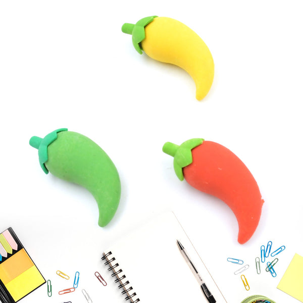 3D Fancy & Stylish Colorful Chili Shape Erasers, Mini Eraser