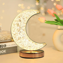 Crystal Table Lamp | Moon Shape Touch Control Lamp with 3 Color | Metal Bedside Lamp for Kids Bedroom Romantic Desktop Nightstand | Stepless Dimming USB Charging Touch Night Light