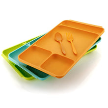 Divided plastic food plate with spoon and fork for pav bhaji