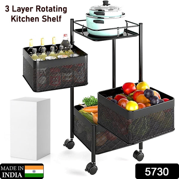 "3-Layer Metal Kitchen Trolley with Wheels | High-Quality Organizer for Fruits & Vegetables"