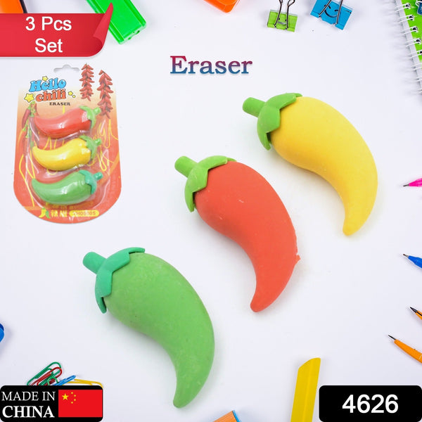 3D Fancy & Stylish Colorful Chili Shape Erasers, Mini Eraser