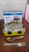 3 Compartment Transparent Stainless Steel Lunch Box for Kids, Tiffin Box