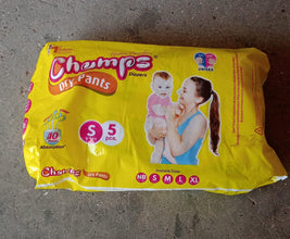 0968 Small  Champs Dry Pants Style Diaper- Small Best For Travel  Absorption Champs Baby Diapers Champs Soft And Dry Baby Diaper Pants (S5 Pcs )