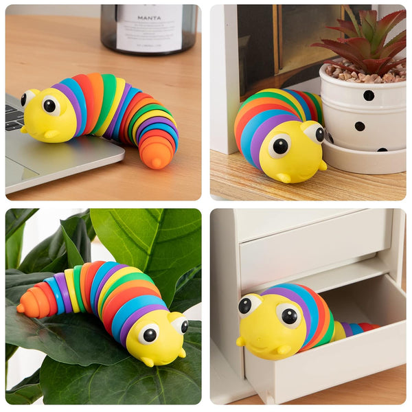 17594 3d Rainbow Color Plastic Slug Fidget Toys Stress Relieving Toy Sensory Slug Toy For Boys And Girls Finger Slug Toy For Autistic Caterpillar Fidget Toys Stress Relief Gifts For Toddlers Kids Adults  (1 Pc)