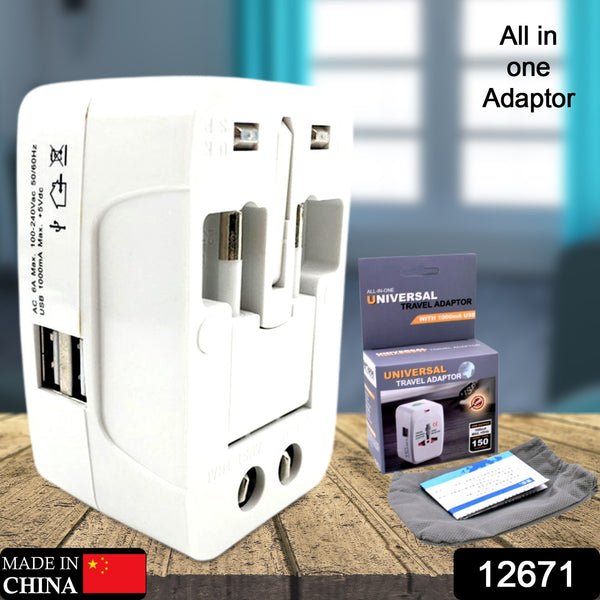 12671 All-in-one Universal Worldwide Travelling Ac Adaptor Plug (Au  Uk  Us  Eu) International Power Charger